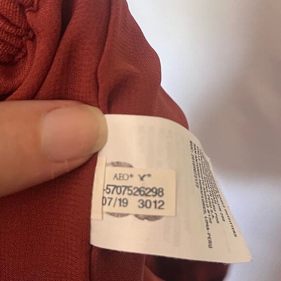 AMERICAN EAGLE Paper Bag Linen Blend Skirt Size XS Rust Red Pull On Button - Picture 8 of 10